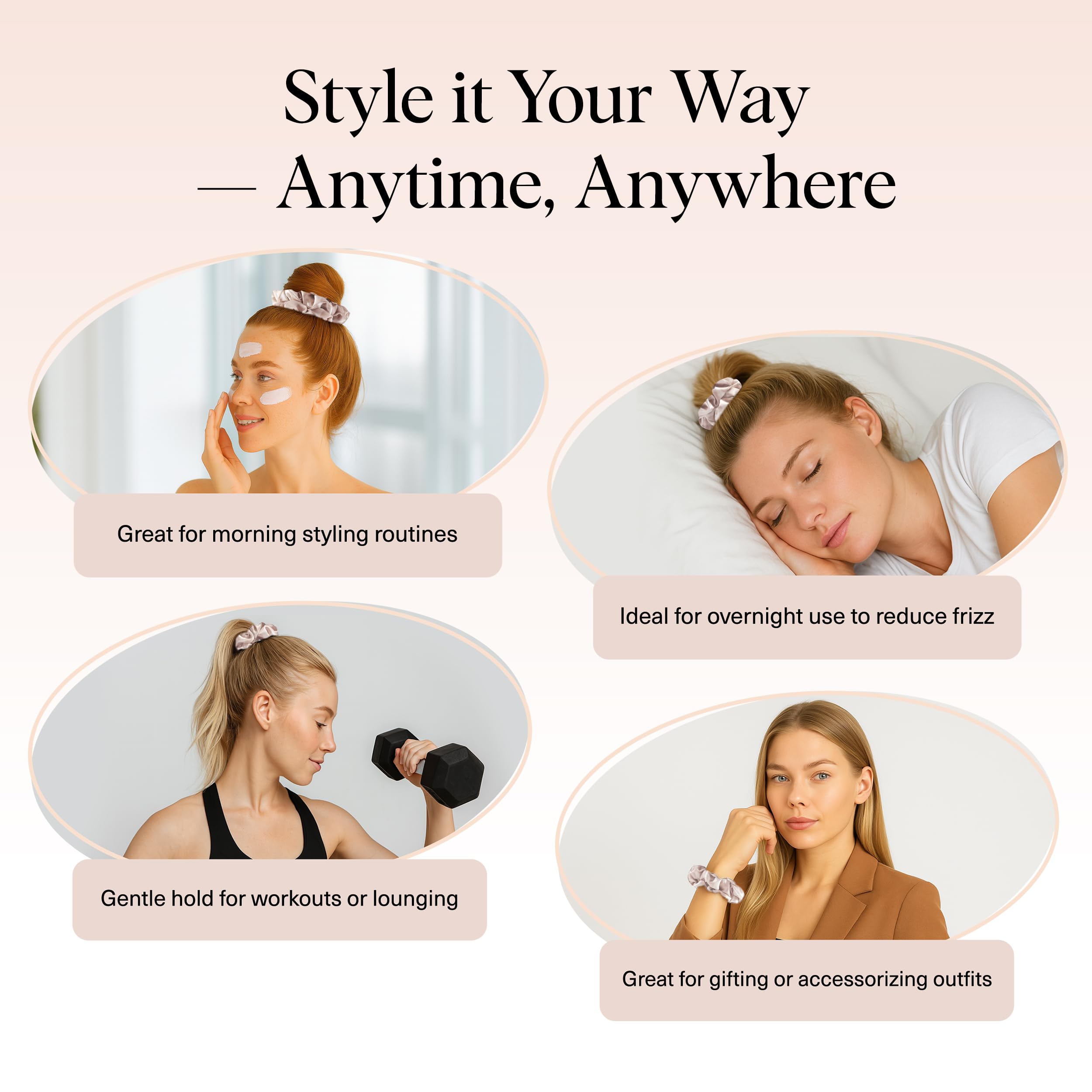 Kitsch Pillow Satin Scrunchies for Women - Hair Ties No Damage, No Crease Hair Accessories | Perfect for Day or Night | Ideal Gifts for Women - Blush, 4pcs