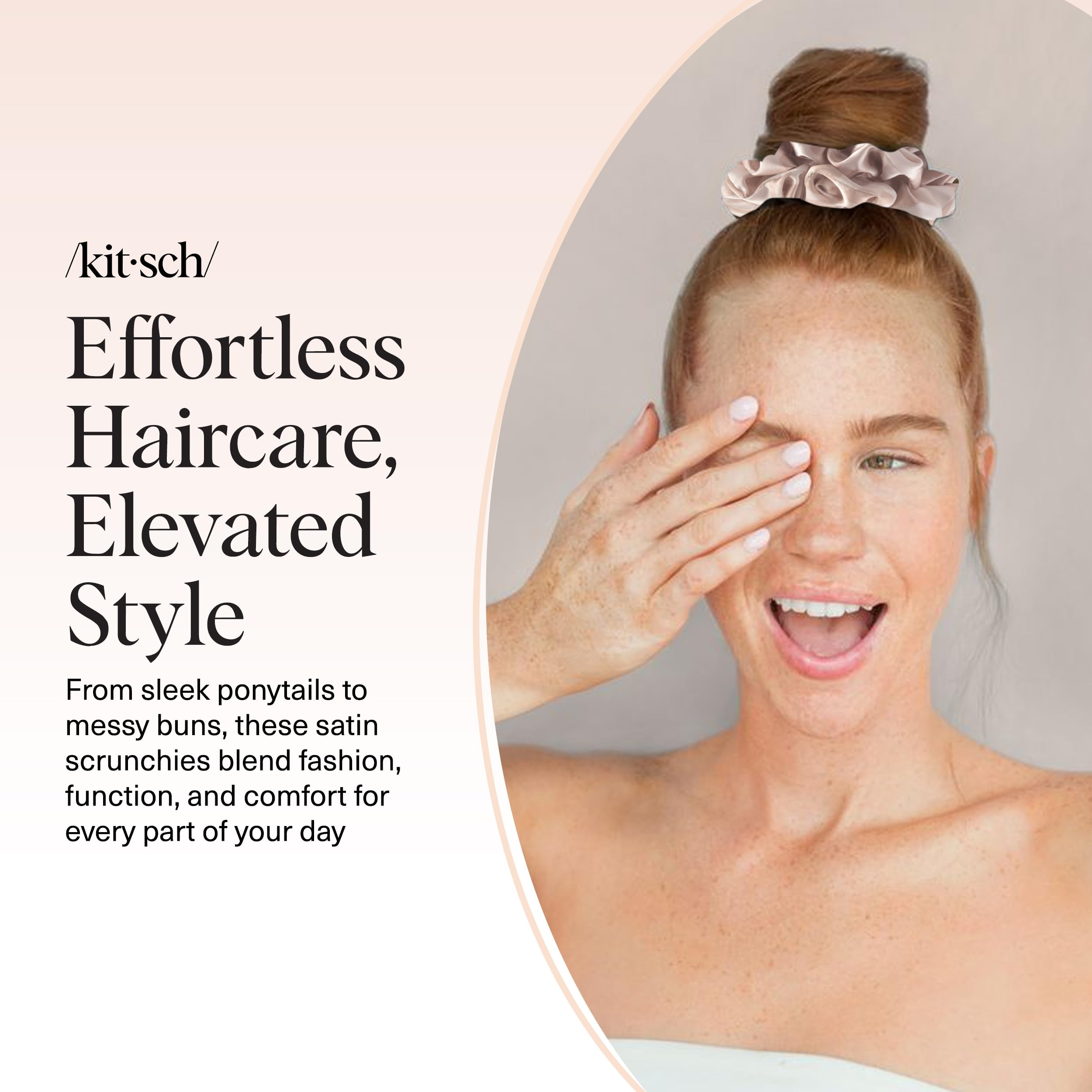 Kitsch Pillow Satin Scrunchies for Women - Hair Ties No Damage, No Crease Hair Accessories | Perfect for Day or Night | Ideal Gifts for Women - Blush, 4pcs