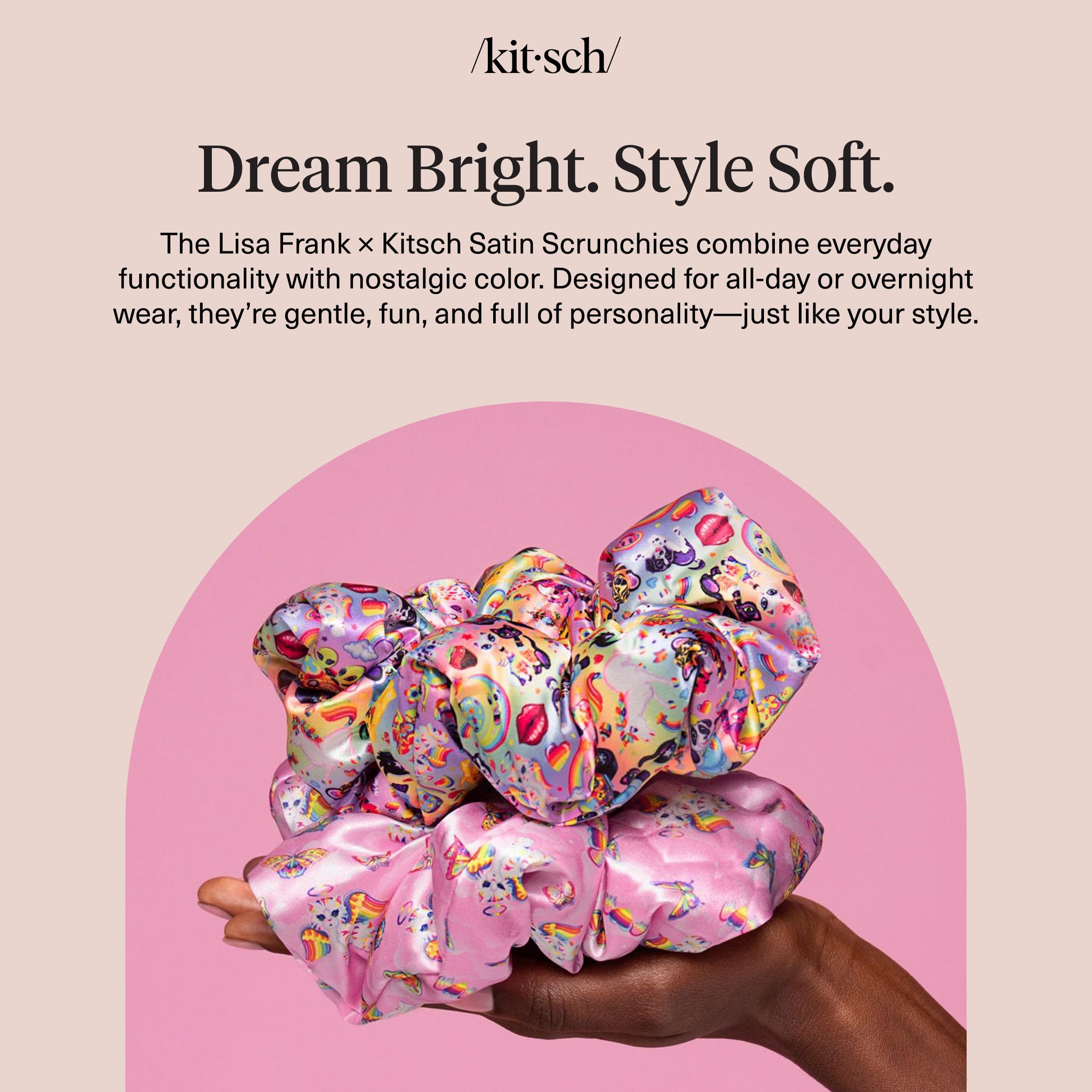 Kitsch Pillow Satin Scrunchies for Women - Hair Ties No Damage, No Crease Hair Accessories | Perfect for Day or Night | Ideal Gifts for Women - Blush, 4pcs
