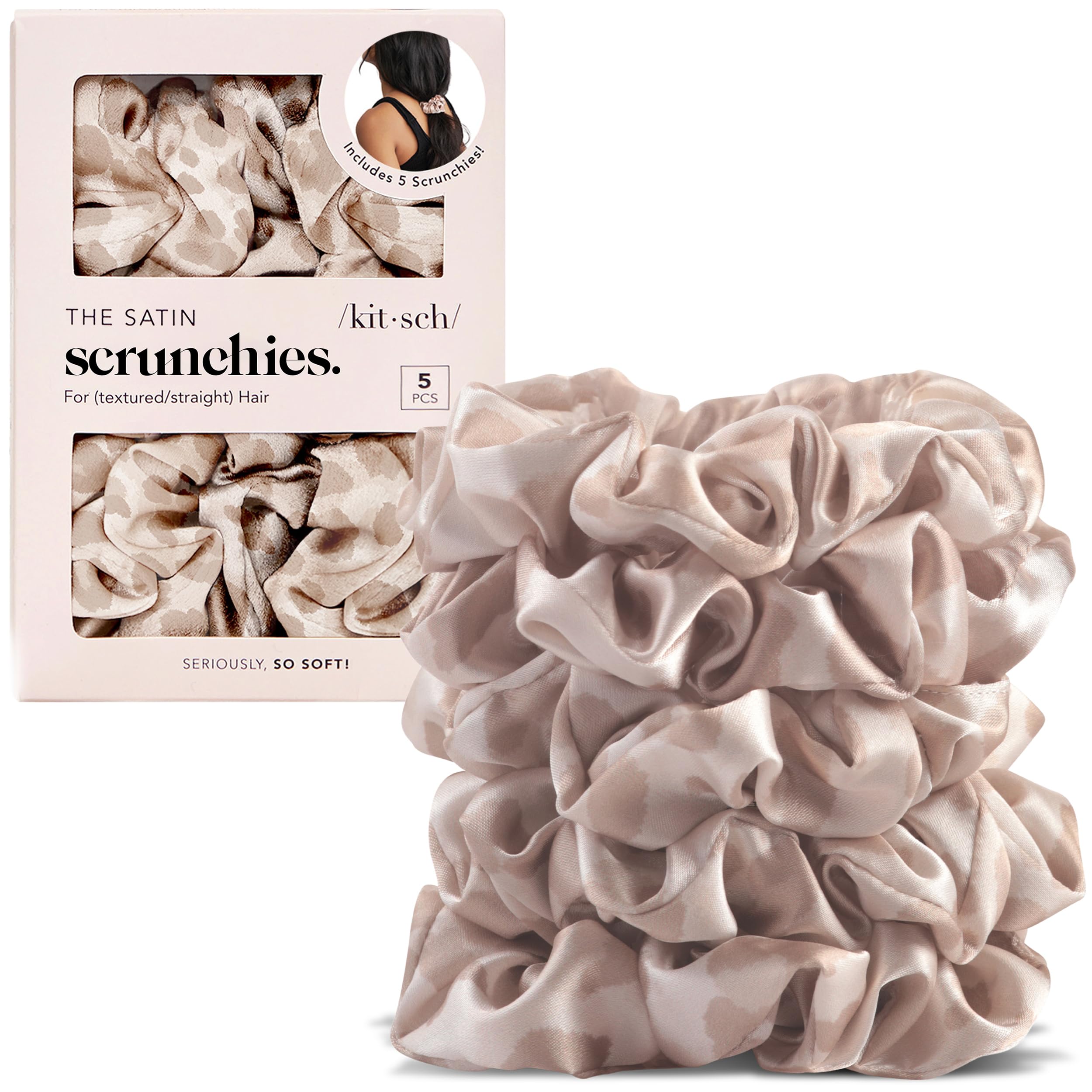 Kitsch Pillow Satin Scrunchies for Women - Hair Ties No Damage, No Crease Hair Accessories | Perfect for Day or Night | Ideal Gifts for Women - Blush, 4pcs