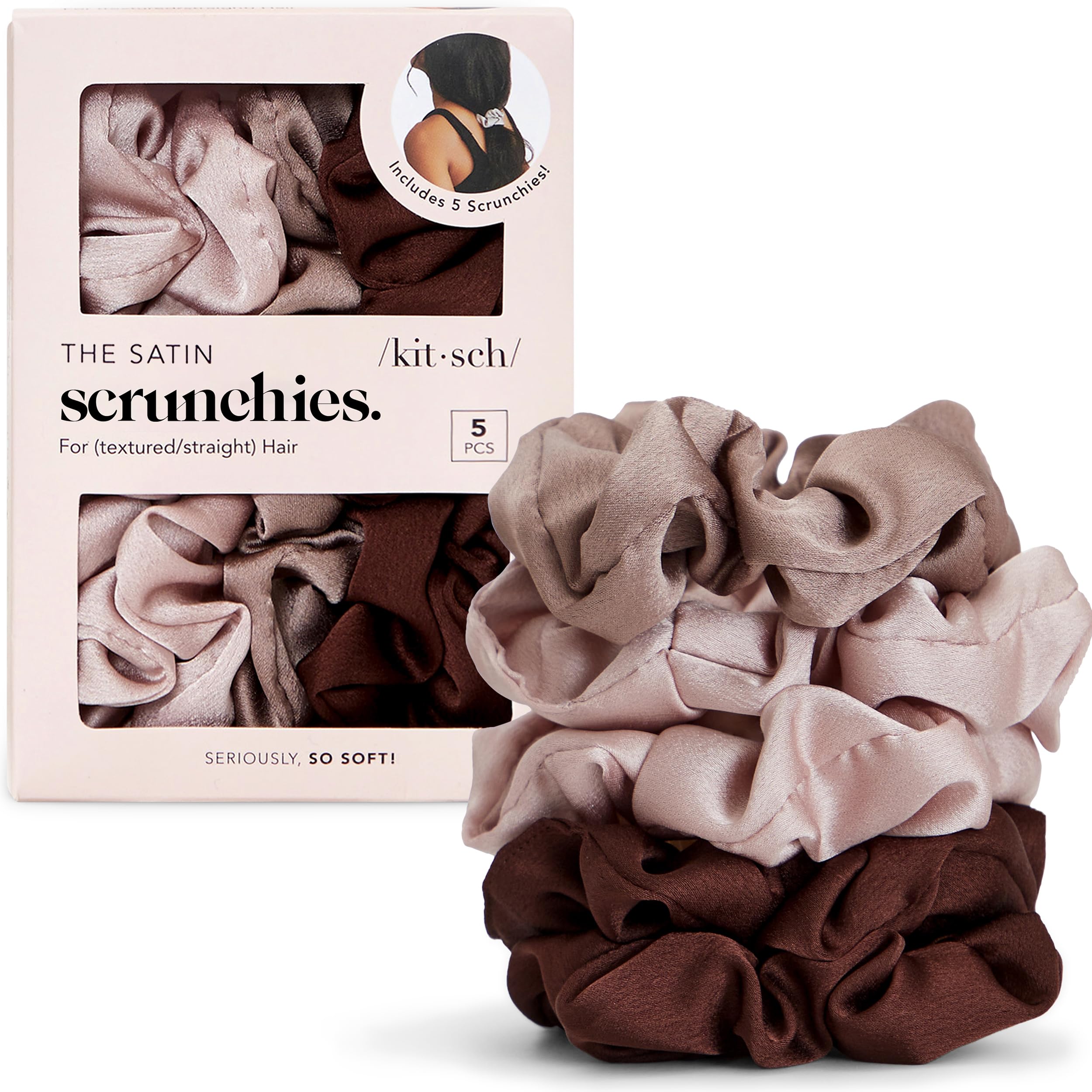 Kitsch Pillow Satin Scrunchies for Women - Hair Ties No Damage, No Crease Hair Accessories | Perfect for Day or Night | Ideal Gifts for Women - Blush, 4pcs