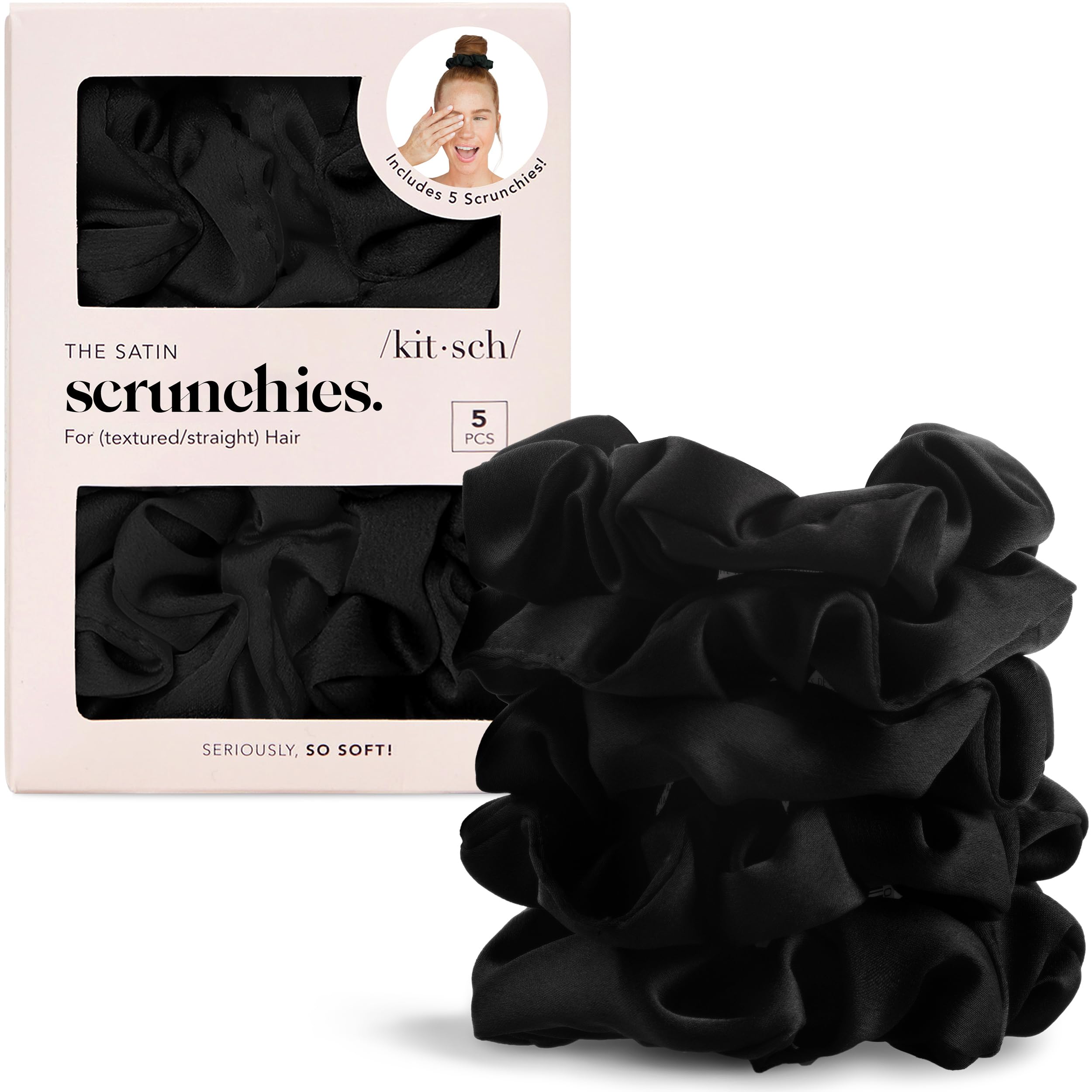 Kitsch Pillow Satin Scrunchies for Women - Hair Ties No Damage, No Crease Hair Accessories | Perfect for Day or Night | Ideal Gifts for Women - Blush, 4pcs