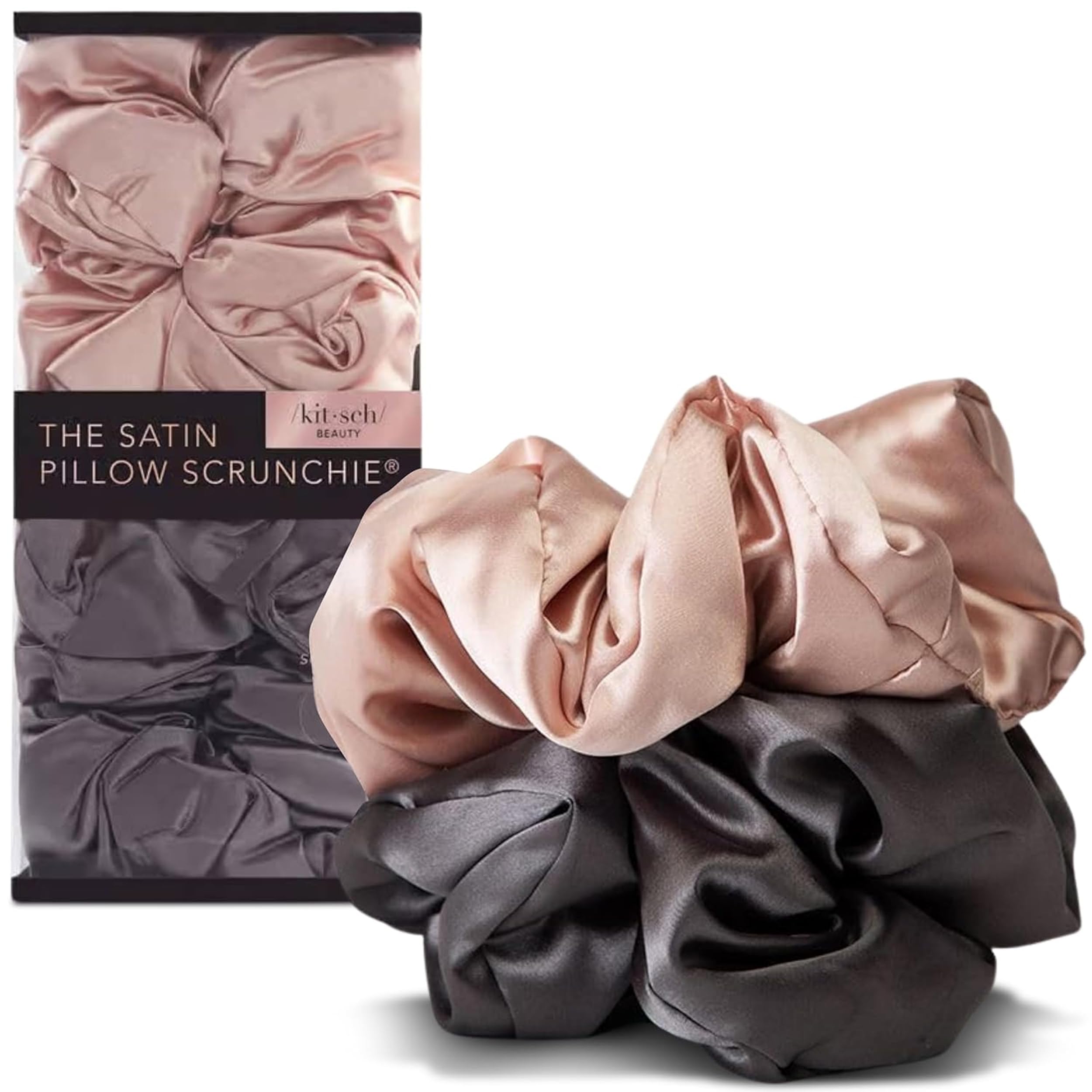 Kitsch Pillow Satin Scrunchies for Women - Hair Ties No Damage, No Crease Hair Accessories | Perfect for Day or Night | Ideal Gifts for Women - Blush, 4pcs