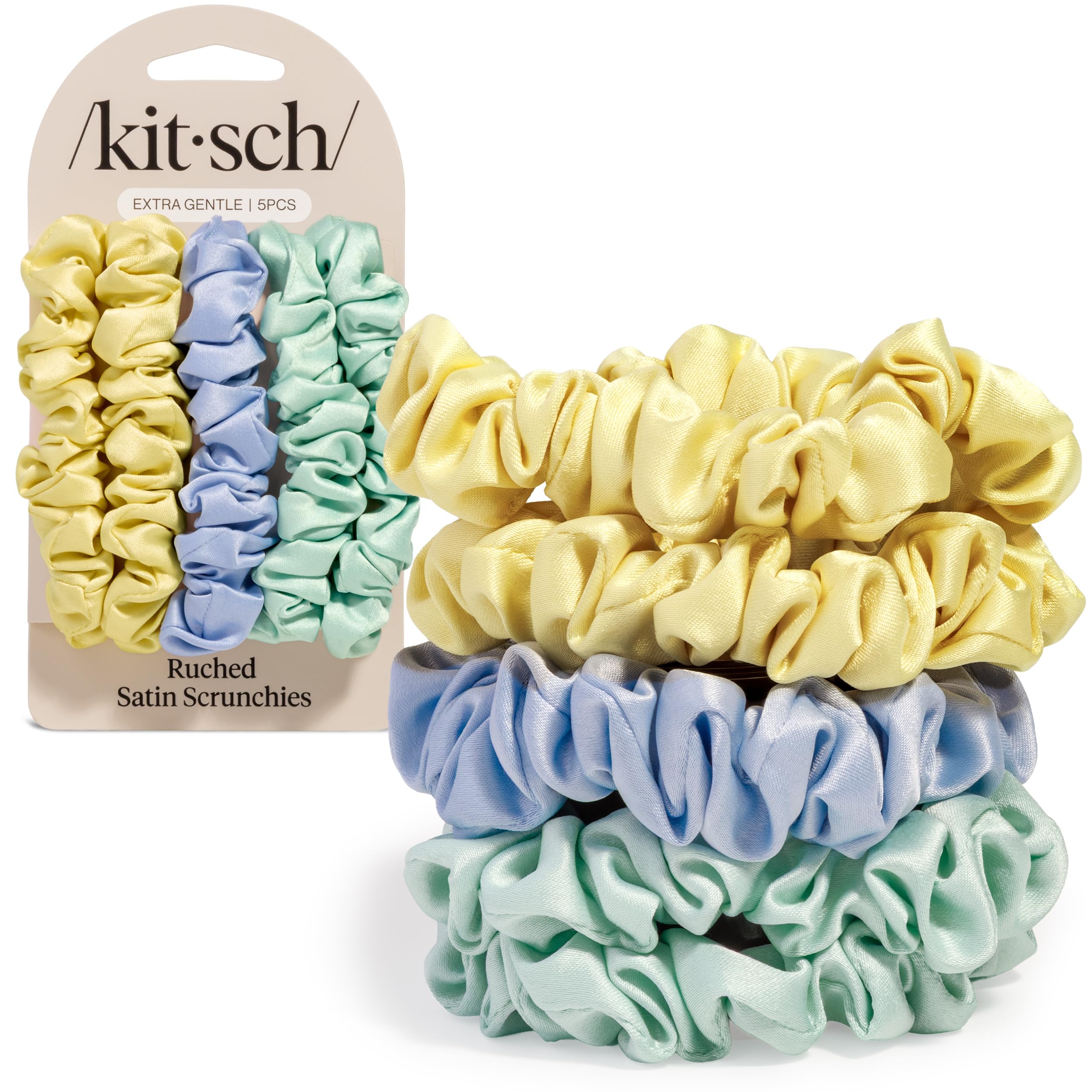 Kitsch Pillow Satin Scrunchies for Women - Hair Ties No Damage, No Crease Hair Accessories | Perfect for Day or Night | Ideal Gifts for Women - Blush, 4pcs