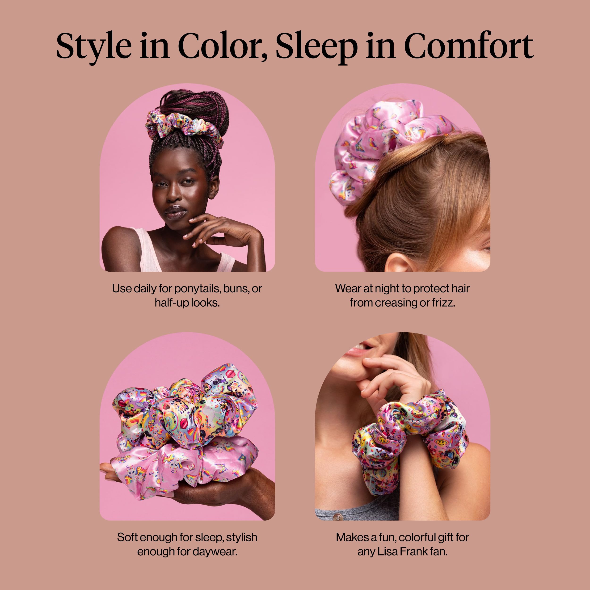 Kitsch Pillow Satin Scrunchies for Women - Hair Ties No Damage, No Crease Hair Accessories | Perfect for Day or Night | Ideal Gifts for Women - Blush, 4pcs