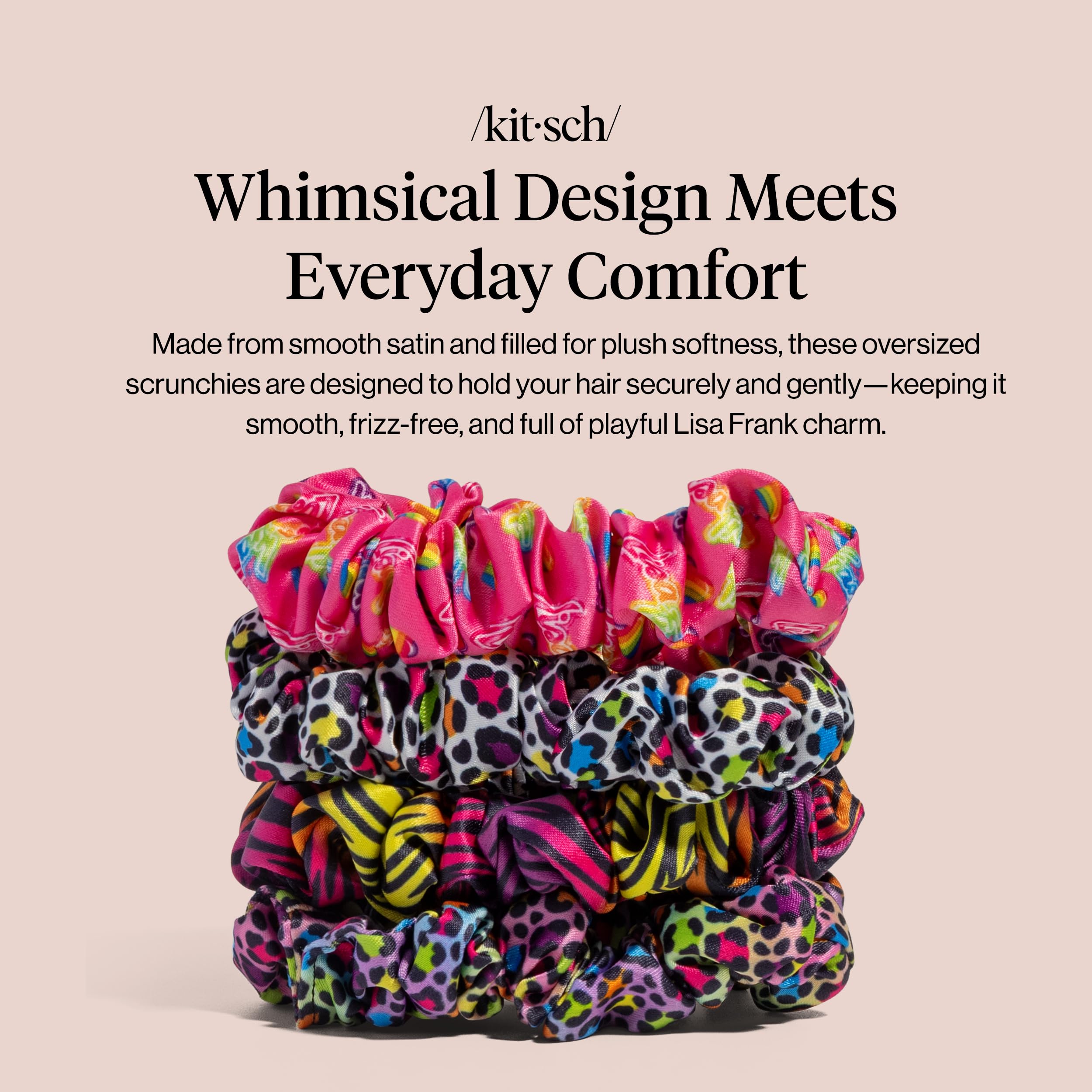 Kitsch Pillow Satin Scrunchies for Women - Hair Ties No Damage, No Crease Hair Accessories | Perfect for Day or Night | Ideal Gifts for Women - Blush, 4pcs