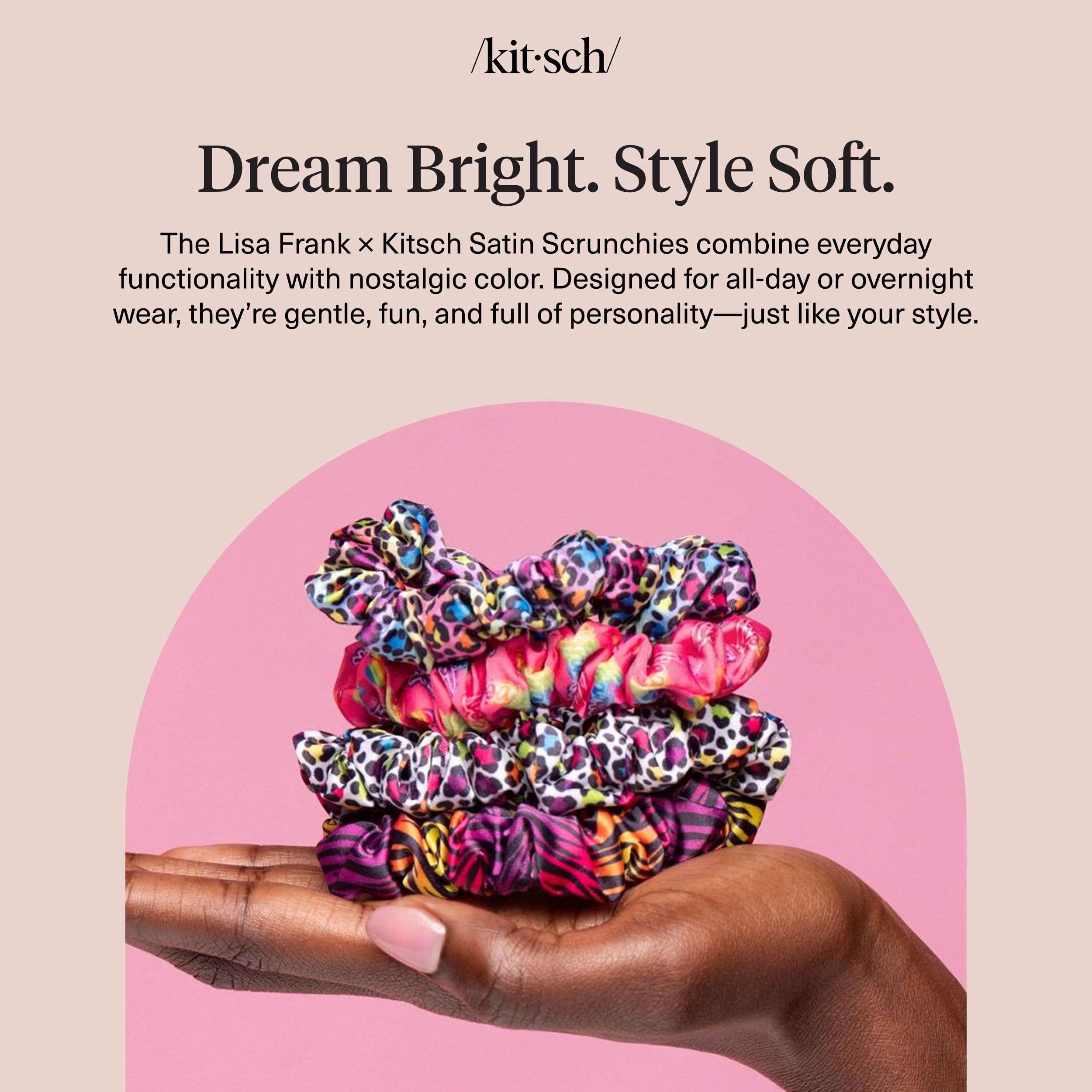 Kitsch Pillow Satin Scrunchies for Women - Hair Ties No Damage, No Crease Hair Accessories | Perfect for Day or Night | Ideal Gifts for Women - Blush, 4pcs