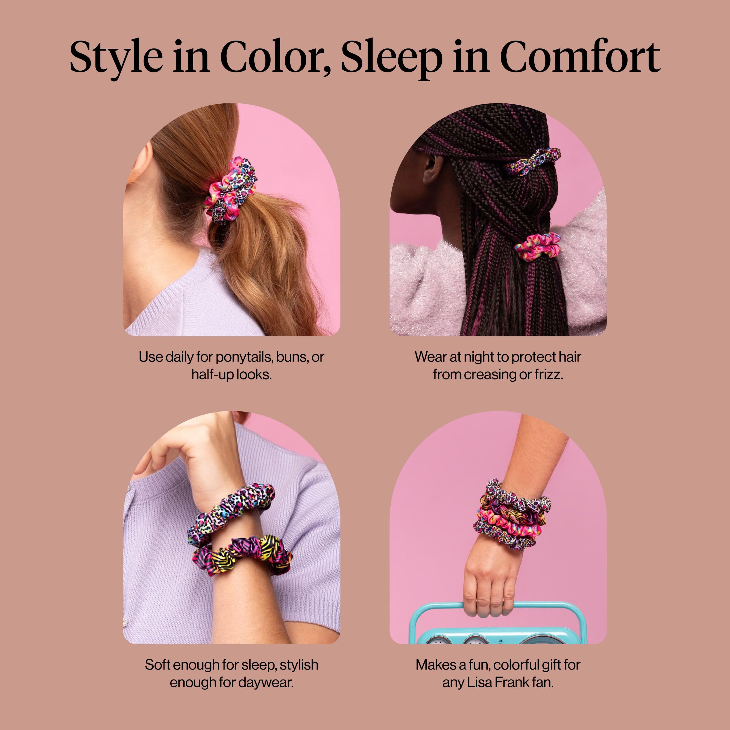 Kitsch Pillow Satin Scrunchies for Women - Hair Ties No Damage, No Crease Hair Accessories | Perfect for Day or Night | Ideal Gifts for Women - Blush, 4pcs