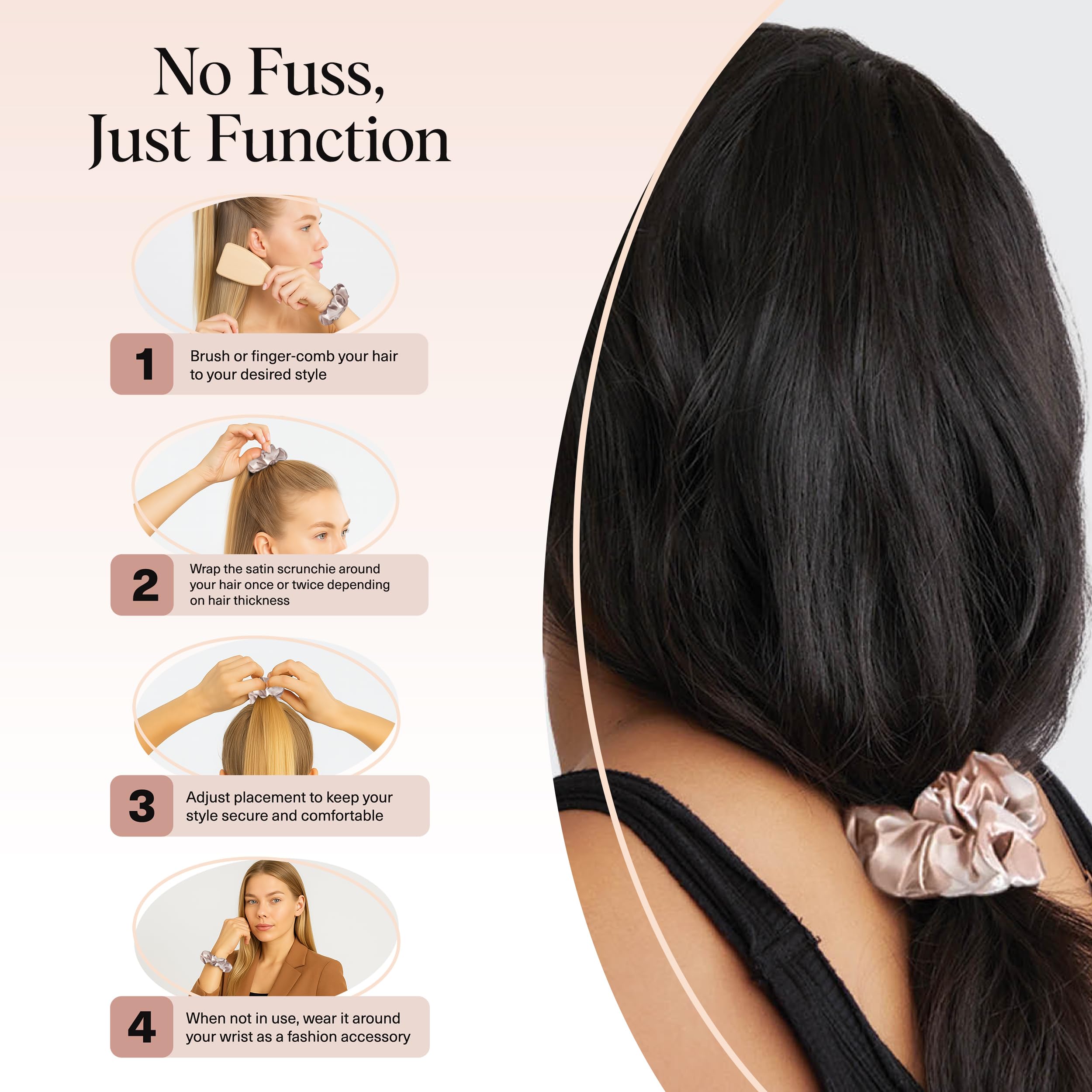 Kitsch Pillow Satin Scrunchies for Women - Hair Ties No Damage, No Crease Hair Accessories | Perfect for Day or Night | Ideal Gifts for Women - Blush, 4pcs