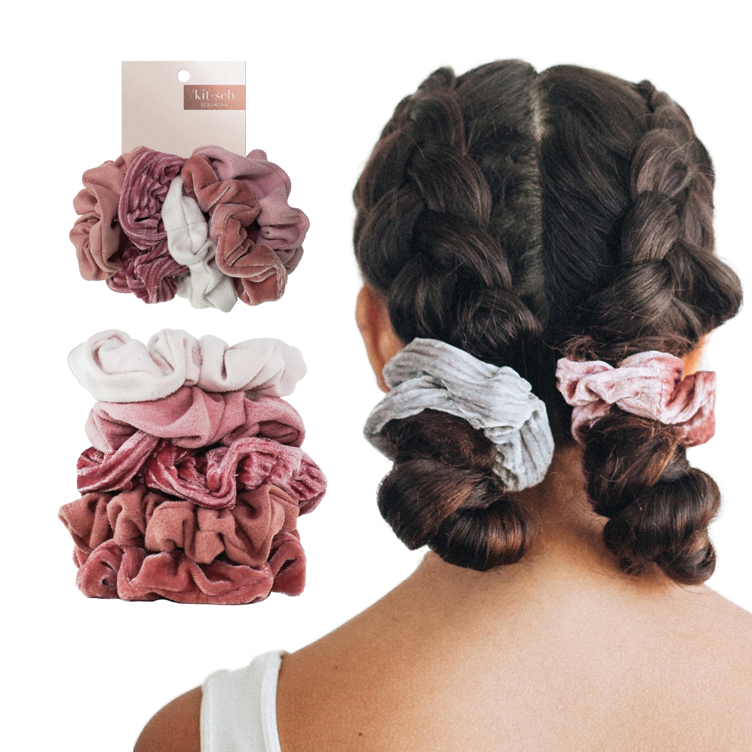 Kitsch Pillow Satin Scrunchies for Women - Hair Ties No Damage, No Crease Hair Accessories | Perfect for Day or Night | Ideal Gifts for Women - Blush, 4pcs