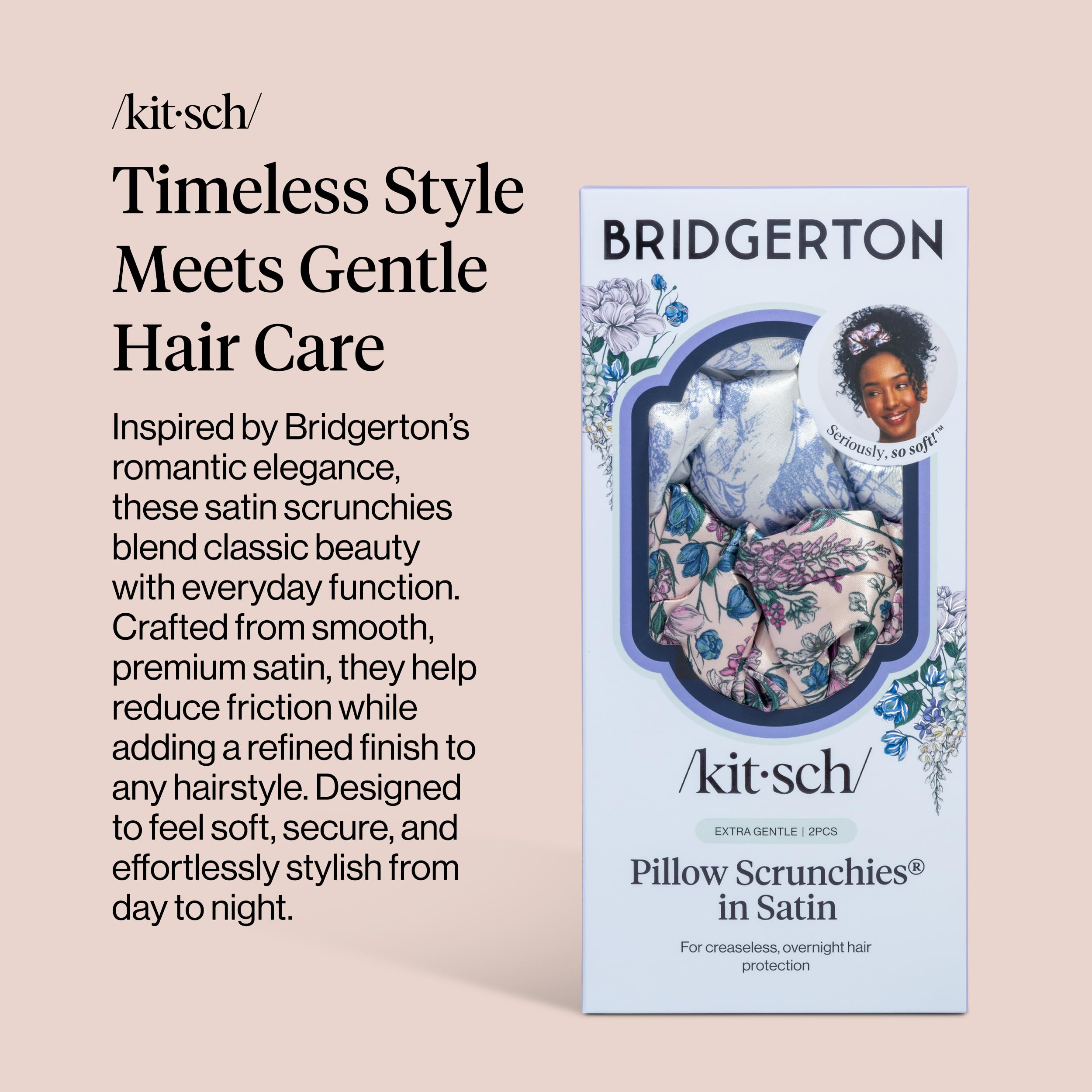Kitsch Pillow Satin Scrunchies for Women - Hair Ties No Damage, No Crease Hair Accessories | Perfect for Day or Night | Ideal Gifts for Women - Blush, 4pcs