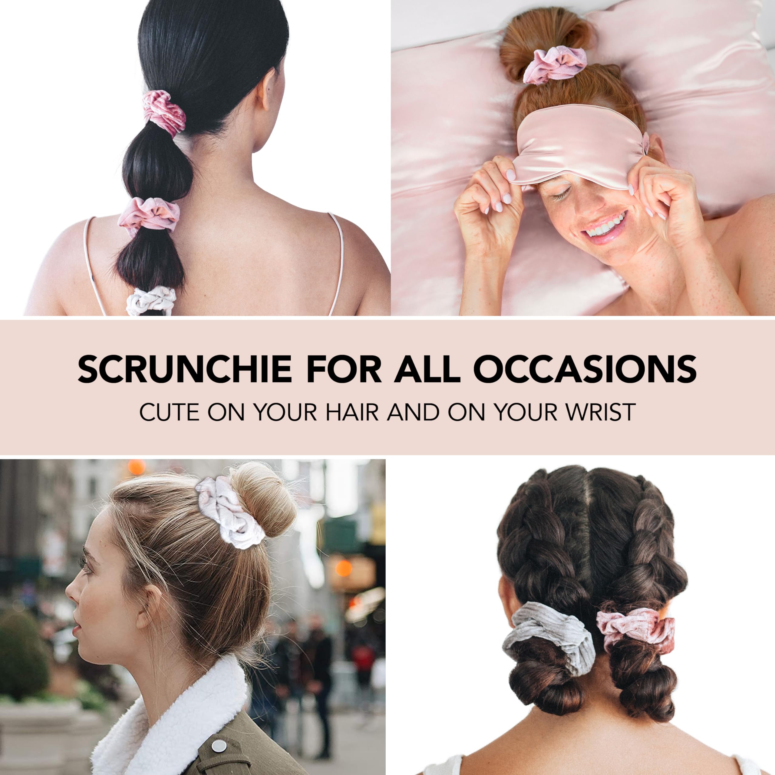 Kitsch Pillow Satin Scrunchies for Women - Hair Ties No Damage, No Crease Hair Accessories | Perfect for Day or Night | Ideal Gifts for Women - Blush, 4pcs
