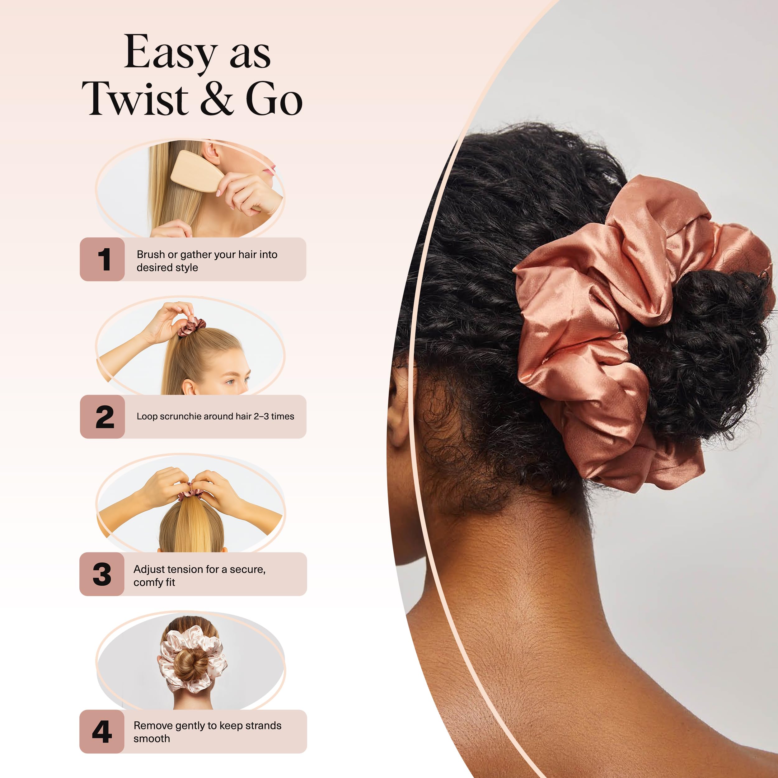 Kitsch Pillow Satin Scrunchies for Women - Hair Ties No Damage, No Crease Hair Accessories | Perfect for Day or Night | Ideal Gifts for Women - Blush, 4pcs