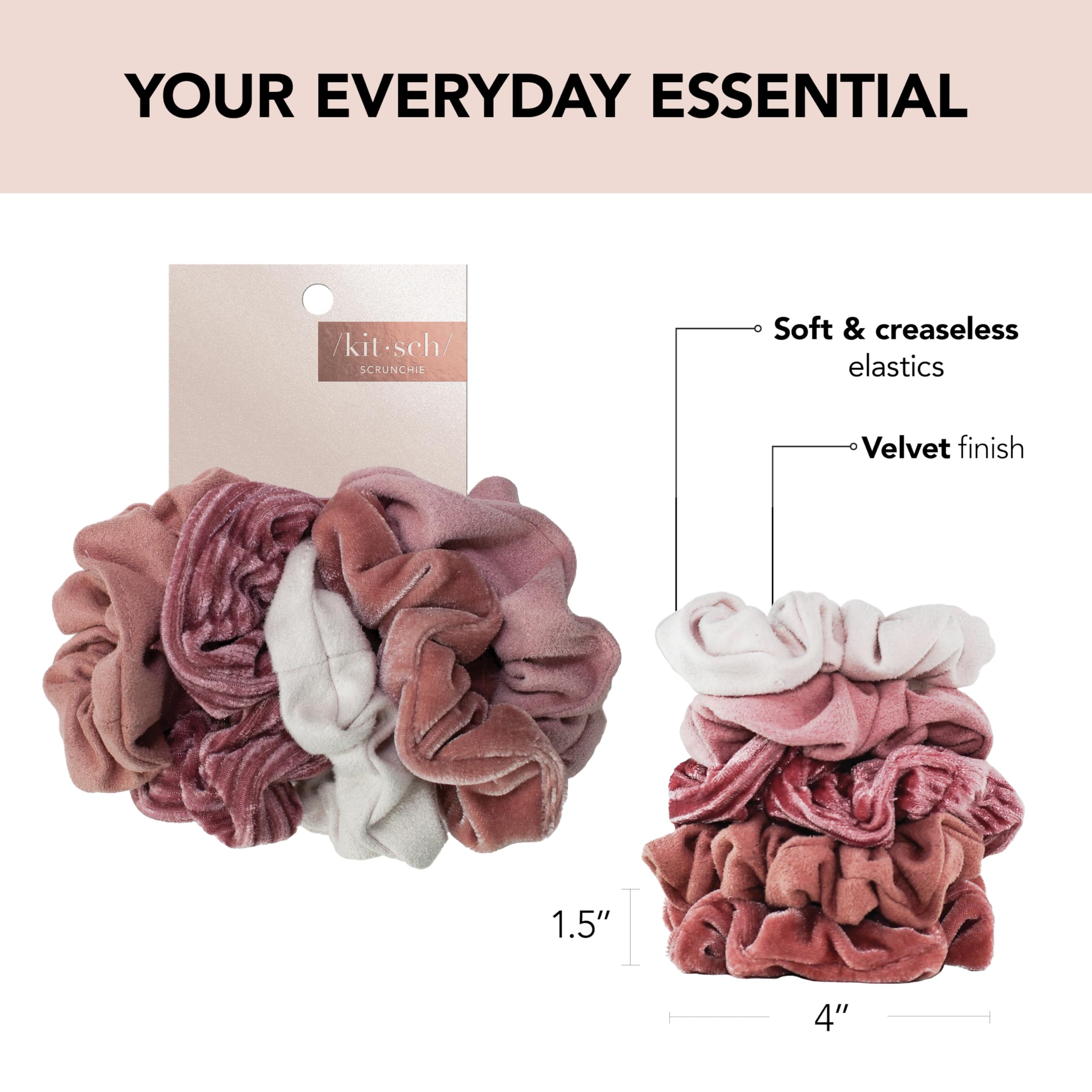 Kitsch Pillow Satin Scrunchies for Women - Hair Ties No Damage, No Crease Hair Accessories | Perfect for Day or Night | Ideal Gifts for Women - Blush, 4pcs