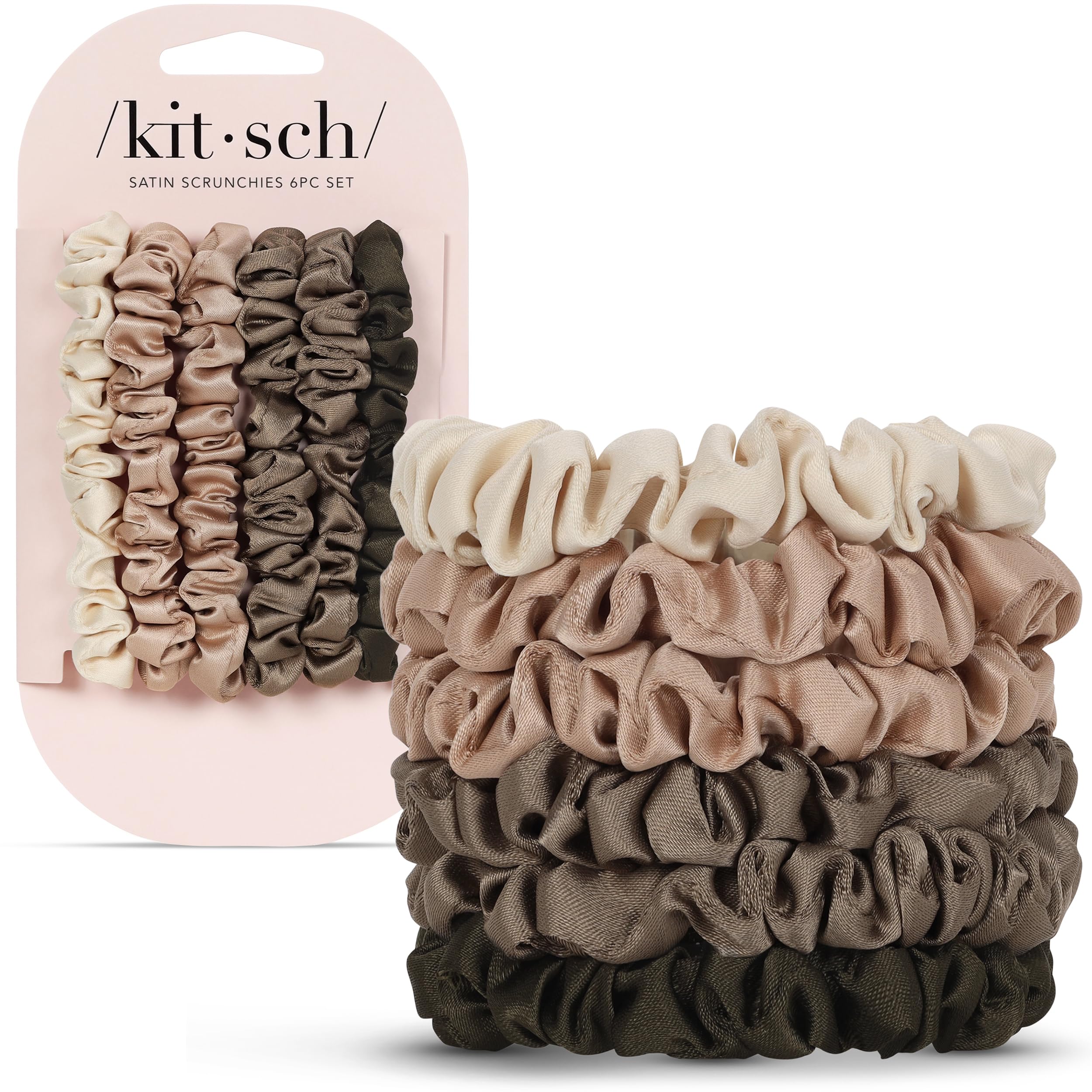 Kitsch Pillow Satin Scrunchies for Women - Hair Ties No Damage, No Crease Hair Accessories | Perfect for Day or Night | Ideal Gifts for Women - Blush, 4pcs
