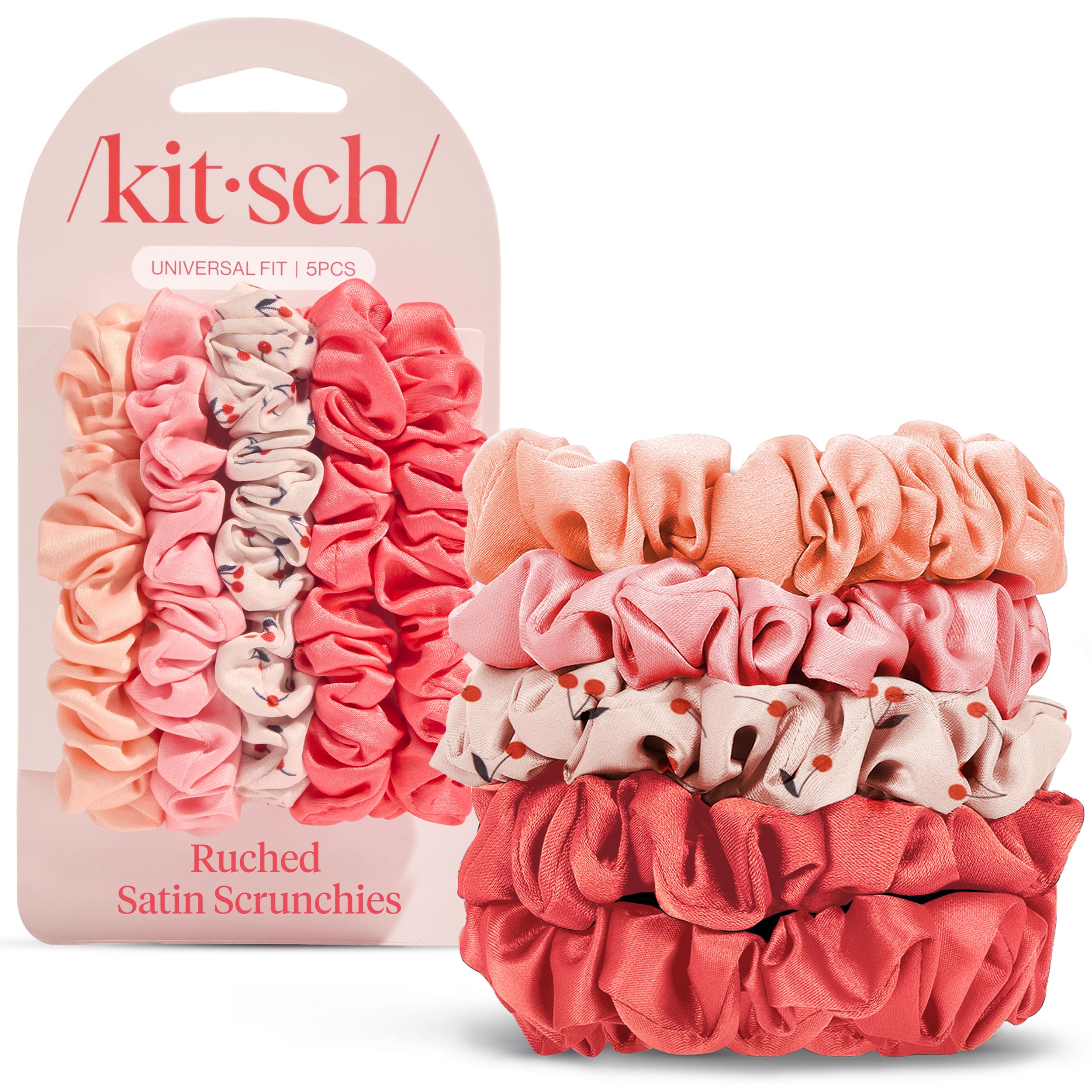 Kitsch Pillow Satin Scrunchies for Women - Hair Ties No Damage, No Crease Hair Accessories | Perfect for Day or Night | Ideal Gifts for Women - Blush, 4pcs