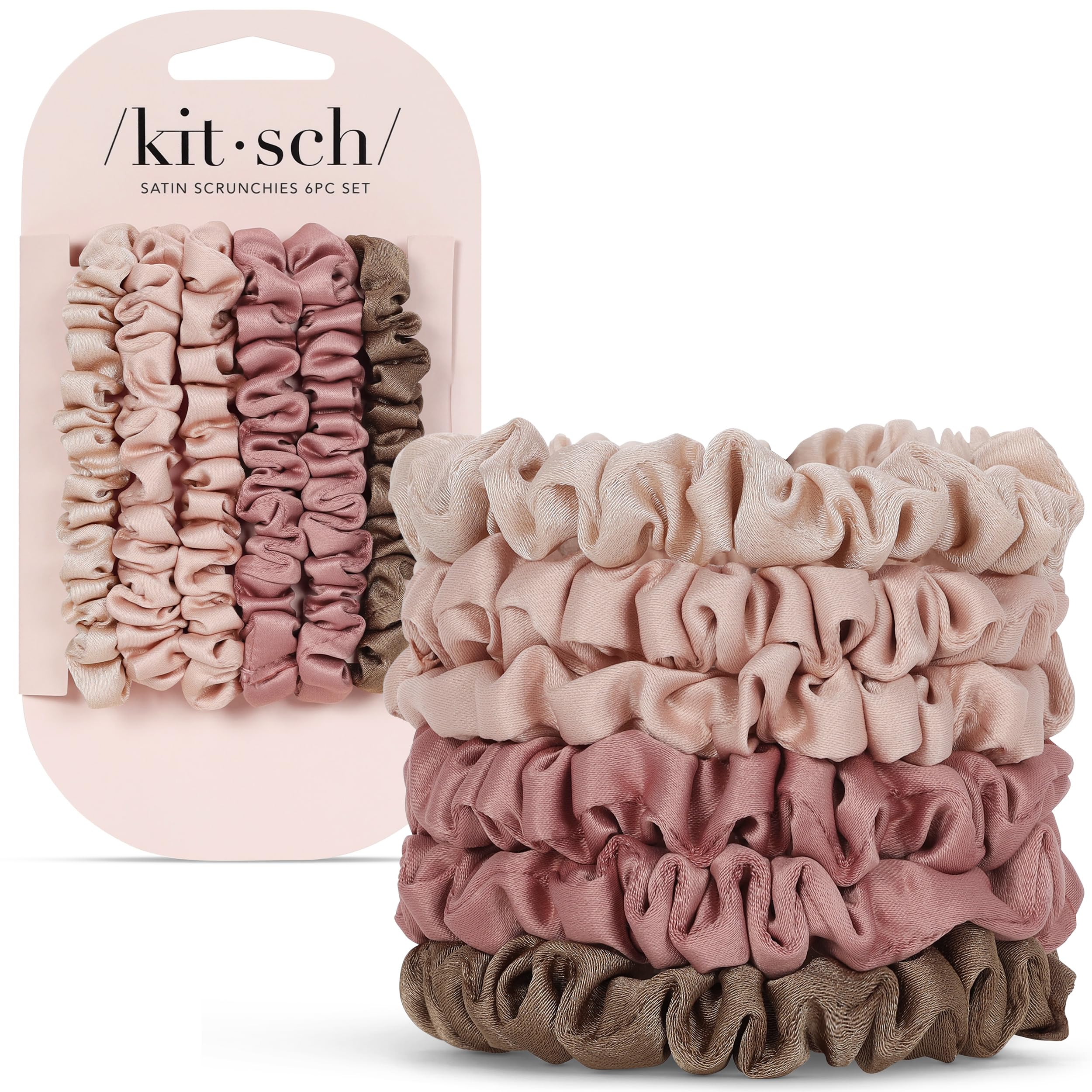 Kitsch Pillow Satin Scrunchies for Women - Hair Ties No Damage, No Crease Hair Accessories | Perfect for Day or Night | Ideal Gifts for Women - Blush, 4pcs