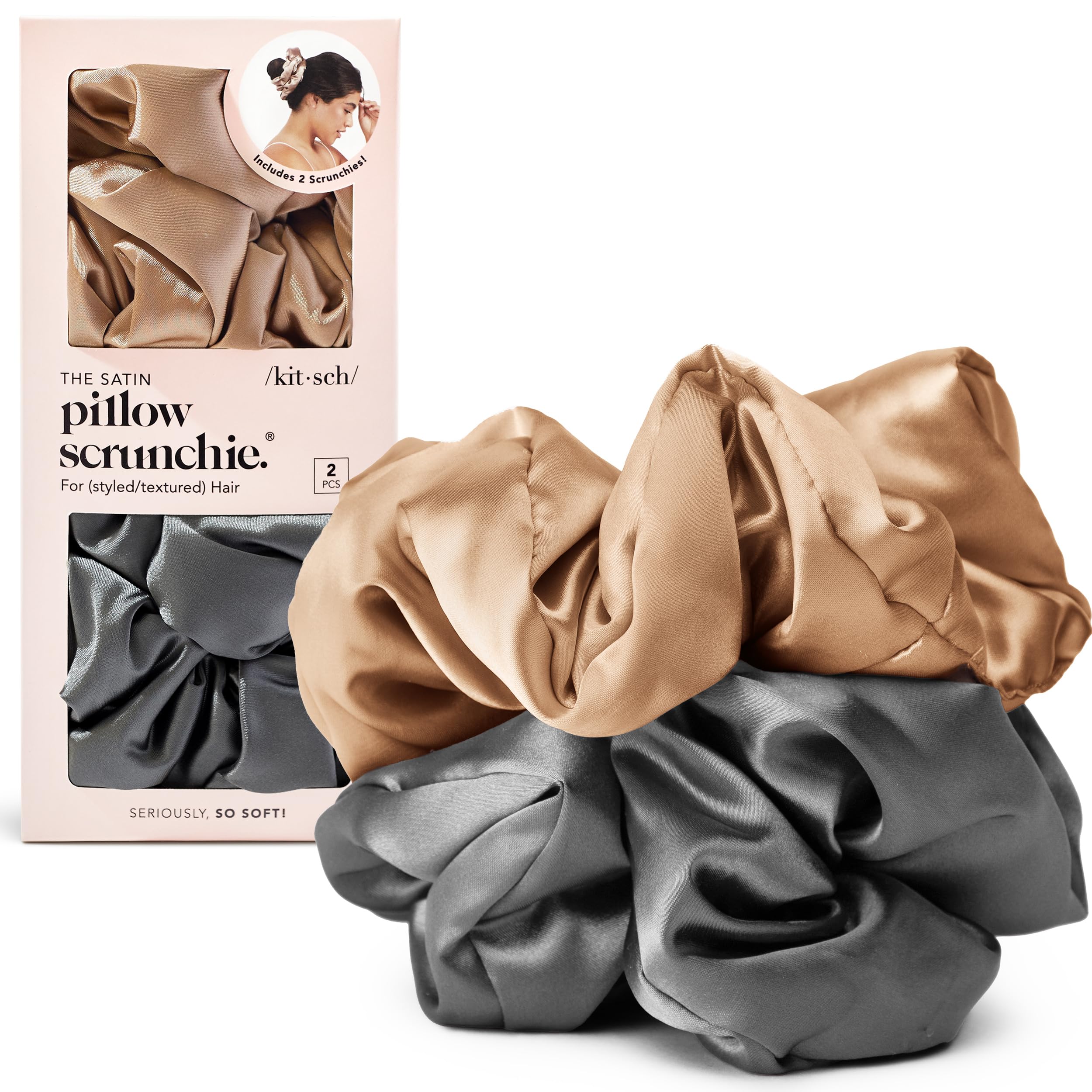 Kitsch Pillow Satin Scrunchies for Women - Hair Ties No Damage, No Crease Hair Accessories | Perfect for Day or Night | Ideal Gifts for Women - Blush, 4pcs