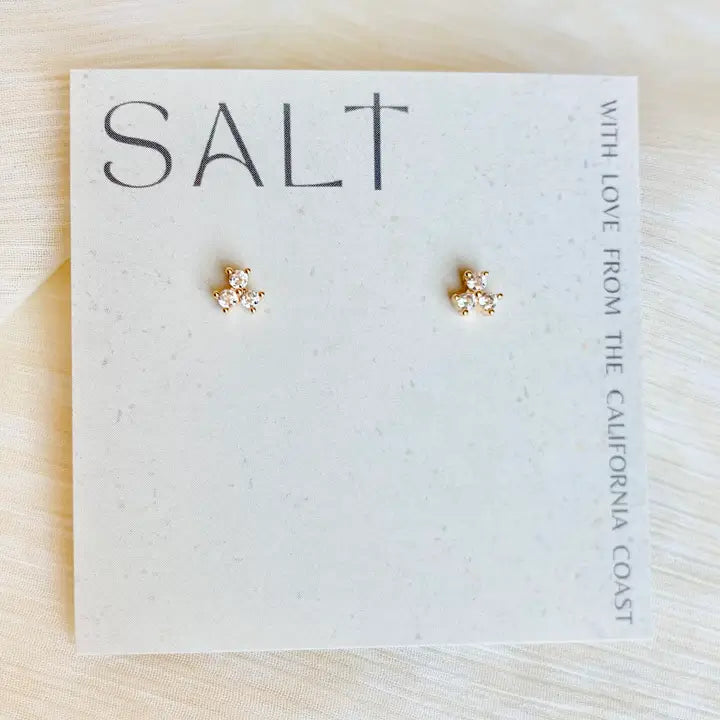 Trinity Studs | 18k Gold | Dainty Rhinestone Stud Earrings