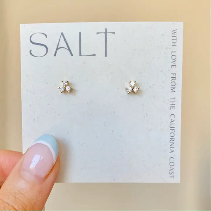 Trinity Studs | 18k Gold | Dainty Rhinestone Stud Earrings